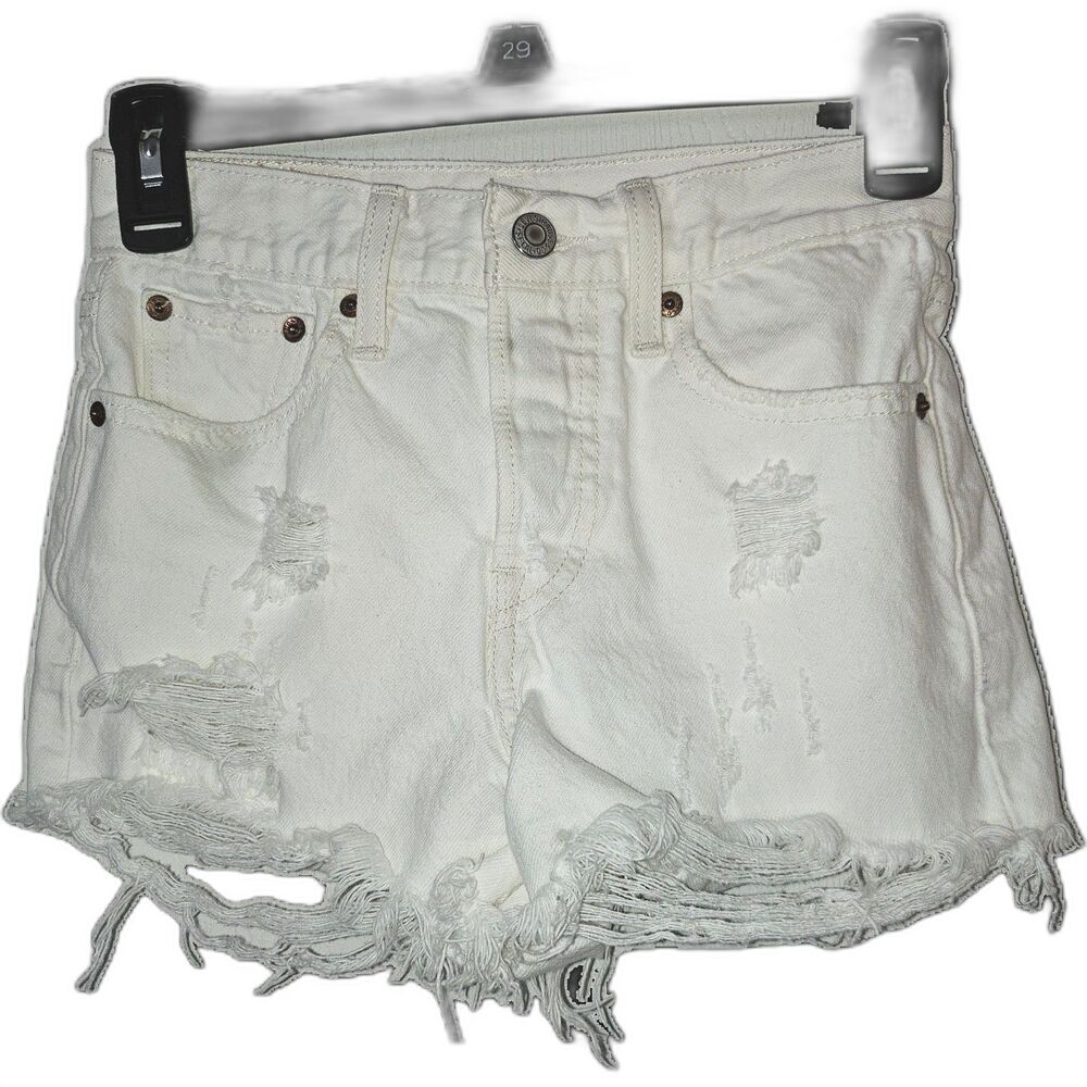 Levi's womens girls white shorts distressed size 24 xxs high waisted micro mini